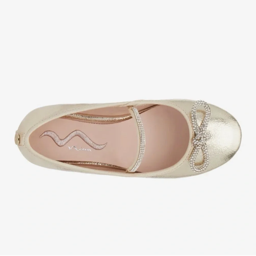 Nina Gold Kids Dress Shoes with Bow NWT